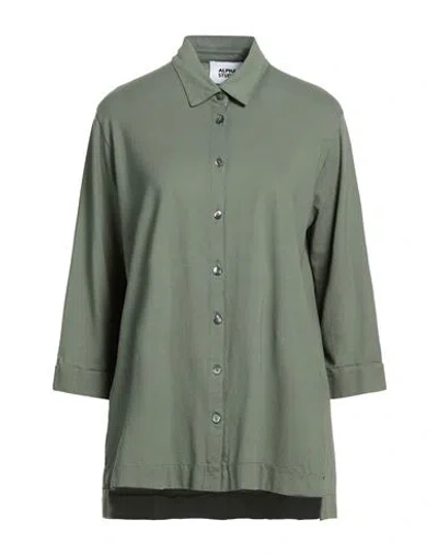 Alpha Studio Woman Shirt Military Green Size 10 Cotton, Elastane In Multi