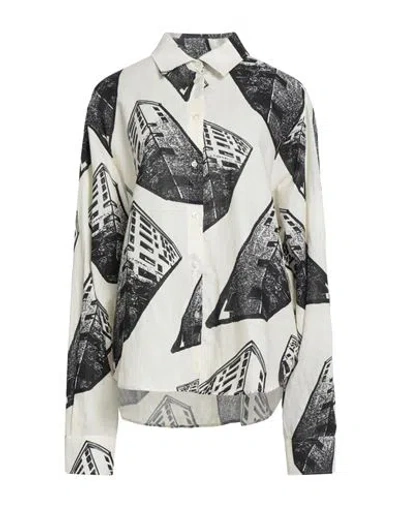 Msgm Woman Shirt Black Size 4 Linen, Cotton In Multi