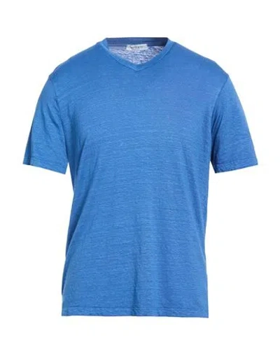 Wool & Co Man T-shirt Blue Size L Linen, Elastane In Blue