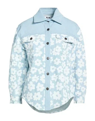 Msgm Woman Denim Shirt Blue Size 8 Cotton In Gray
