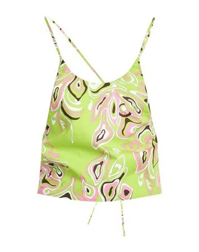 Pucci Woman Top Lime Green Size 14 Cotton In Green