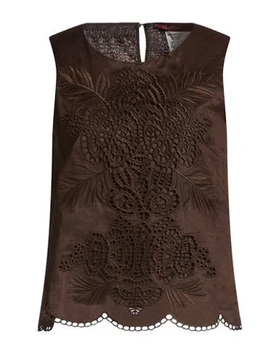 Max Mara Studio Woman Top Brown Size 10 Ramie In Brown