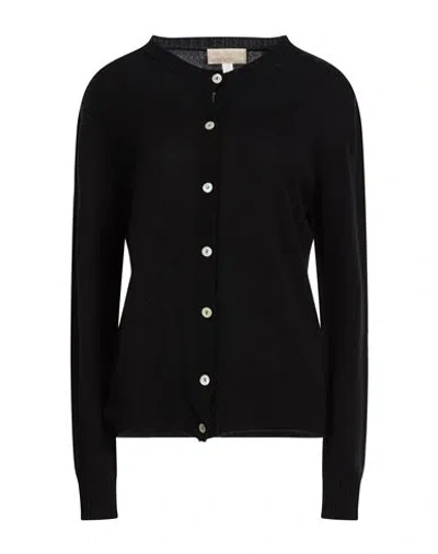 120% Lino Woman Cardigan Black Size Xl Cashmere, Merino Wool In Black