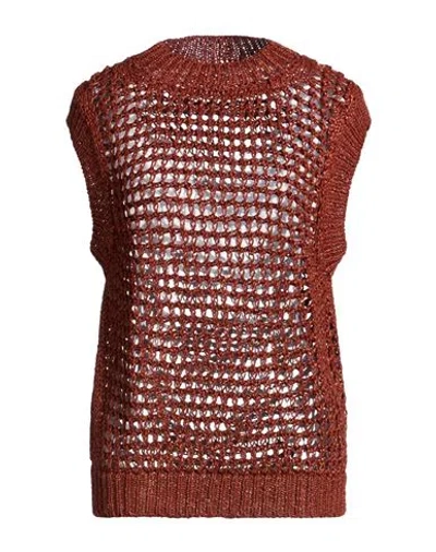 Daniele Fiesoli Collezione N_01 Woman Sweater Rust Size S Viscose, Linen, Cotton In Red
