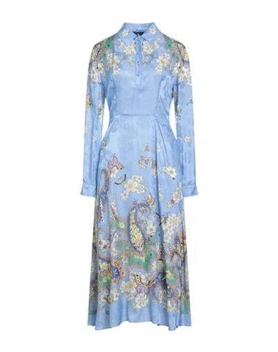 Etro Woman Midi Dress Sky Blue Size 10 Viscose, Silk In Blue