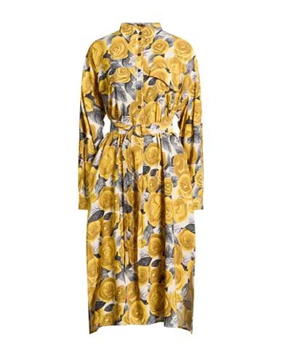 8pm Woman Midi Dress Yellow Size M Rayon, Polyester In Yellow