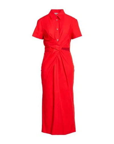 Msgm Woman Midi Dress Red Size 6 Cotton In Red