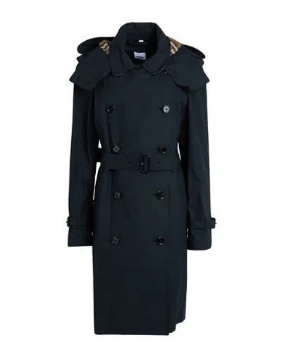 Burberry Woman Overcoat & Trench Coat Black Size 14 Cotton In Blue
