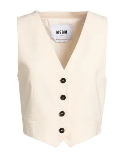 Msgm Woman Tailored Vest Ivory Size 10 Viscose, Polyester, Elastane In Brown