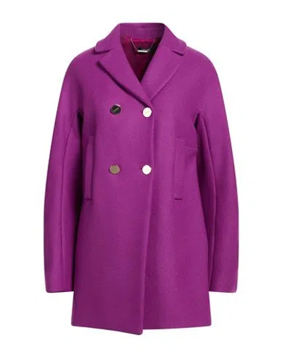 Liu •jo Woman Coat Garnet Size 6 Virgin Wool, Polyamide In Purple
