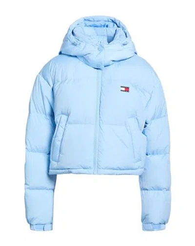 Tommy Jeans Woman Puffer Sky Blue Size L Polyester In Blue