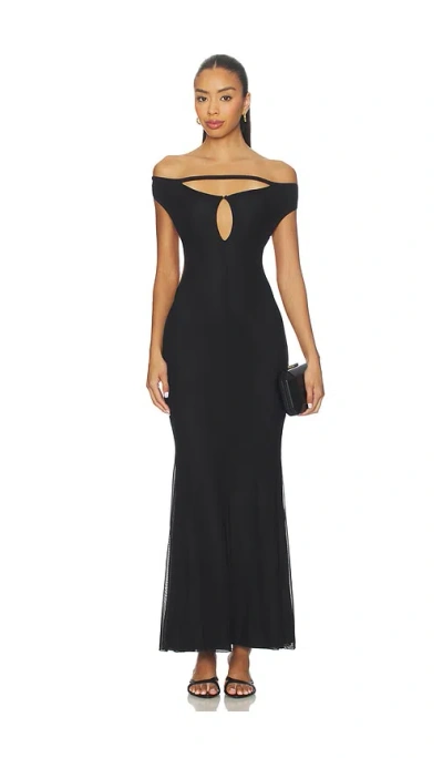 Tiger Mist Kerrigan Off The Shoulder Keyhole Open Back Strap Detail Fishtail Maxi Dress In Black