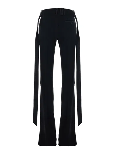 Attico Black Pants With Wide Leg And Oversized Band Detail In Wool Woman In Black