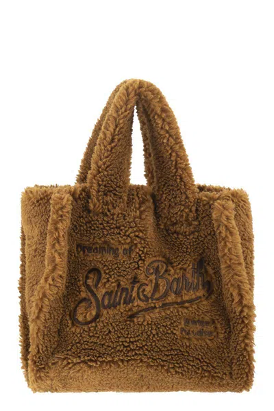 Mc2 Saint Barth Vanity Mini Teddy - Sherpa Handbag With Logo In Brown