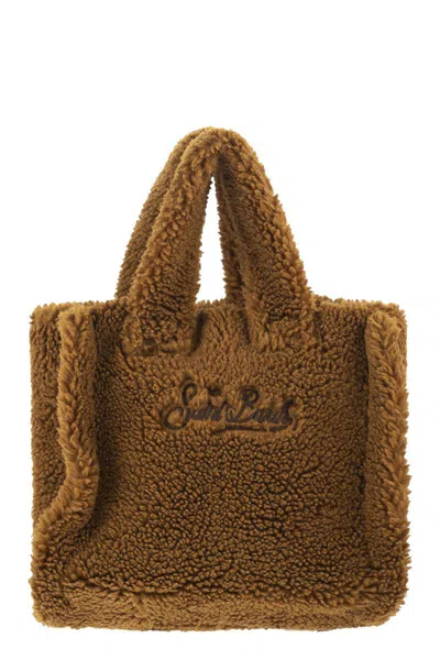 Mc2 Saint Barth Vanity Mini Teddy - Sherpa Handbag With Logo In Brown