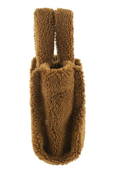 Mc2 Saint Barth Vanity Mini Teddy - Sherpa Handbag With Logo In Brown