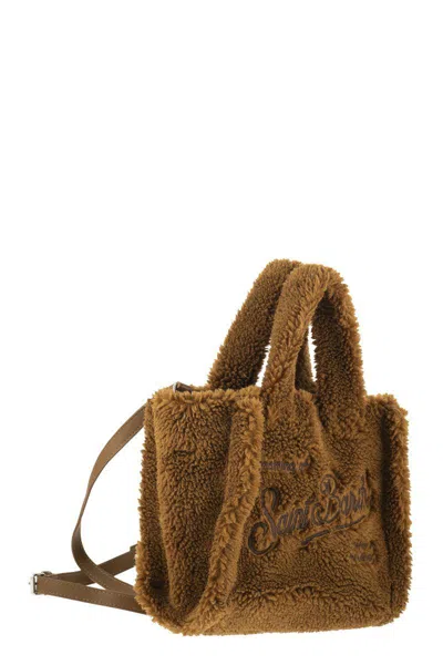 Mc2 Saint Barth Vanity Mini Teddy - Sherpa Handbag With Logo In Brown