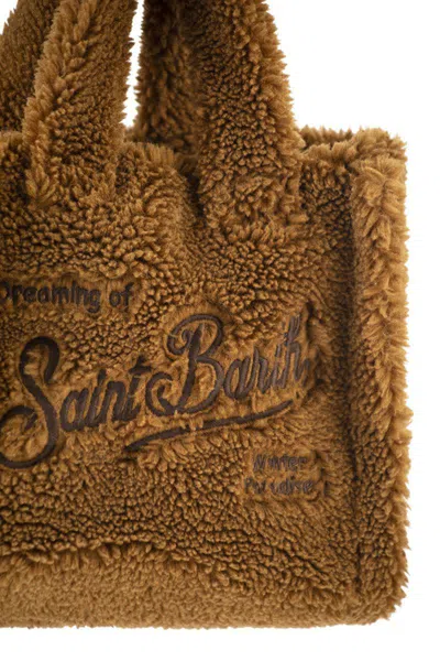 Mc2 Saint Barth Vanity Mini Teddy - Sherpa Handbag With Logo In Brown