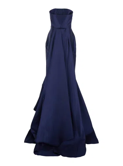 Solace London Imani Blue Long Dress With Off-the-shoulder Design And Double Layer In Fabric Woman In Blue