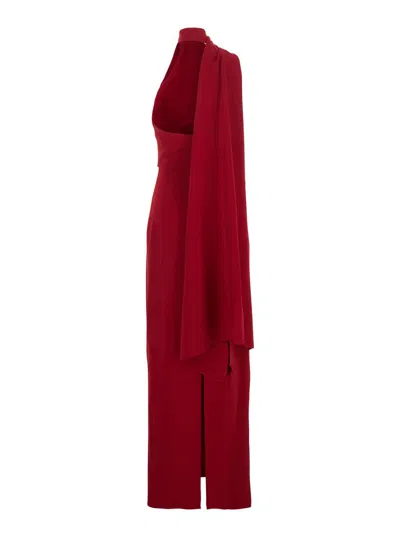 Solace London Demi Red Long Dress With One-shoulder Design And Back Slit In Fabric Woman In Red