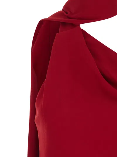 Solace London Demi Red Long Dress With One-shoulder Design And Back Slit In Fabric Woman In Red