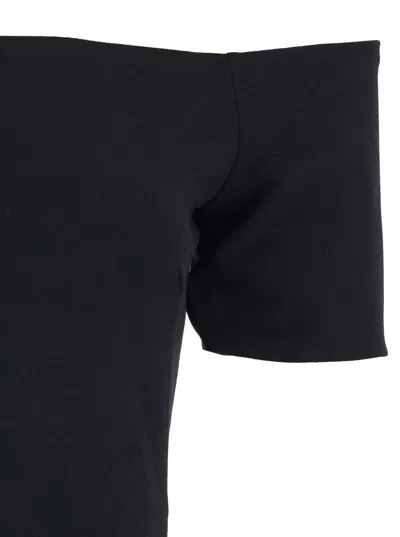 Solace London Nile Black Long Dress With Off-the-shoulder Design And Back Slit In Fabric Woman In Black