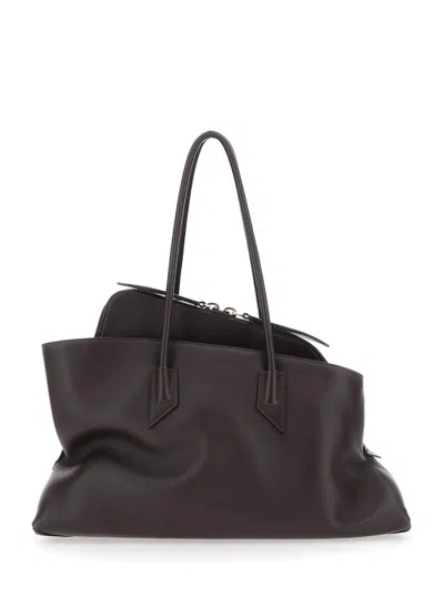 Attico La Passeggiata Medium Brown Shoulder Bag With Two Top Handles And Top Zip Closure In Suede Woman In Brown