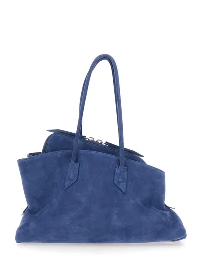Attico La Passeggiata Medium Blue Shoulder Bag With Two Top Handles And Top Zip Closure In Suede Woman In Blue