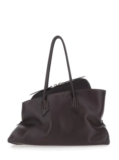 Attico La Passeggiata Medium Brown Shoulder Bag With Two Top Handles And Top Zip Closure In Suede Woman In Brown