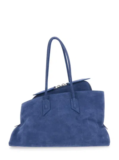 Attico La Passeggiata Medium Blue Shoulder Bag With Two Top Handles And Top Zip Closure In Suede Woman In Blue