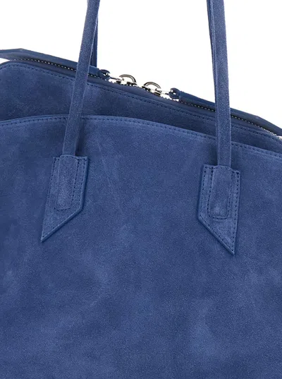 Attico La Passeggiata Medium Blue Shoulder Bag With Two Top Handles And Top Zip Closure In Suede Woman In Blue