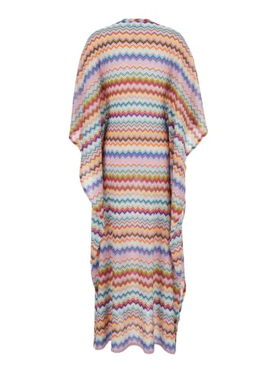 Missoni Long Caftan Cover-up With Micro Pixel-effect Zigzag Pattern In Multi
