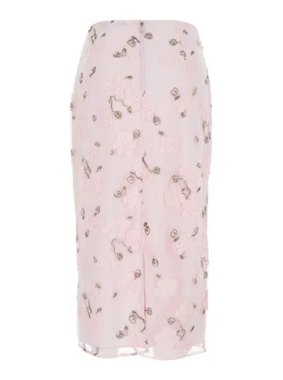 Rotate Birger Christensen Pink Skirt With Pencil Design And Beaded Floral Detail In Fabric Woman In Pink