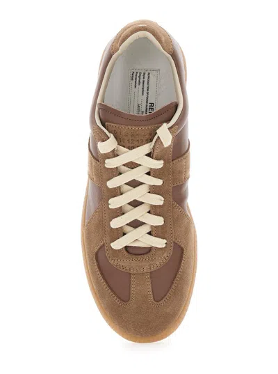 Maison Margiela Replica Brown Low Top Sneakers With Suede Details And Logo On The Tongue In Leather Woman In Brown