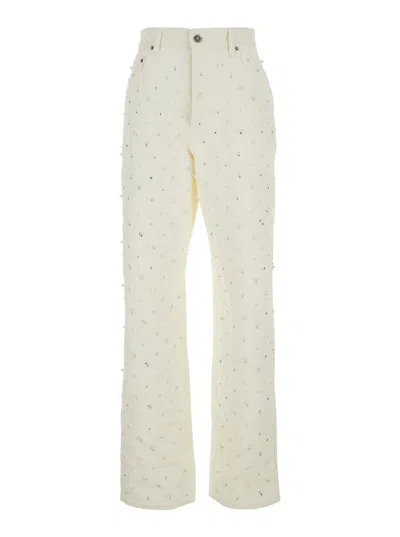 Golden Goose White Jeans With Belt Loops And All-over Crystal Embellishments In Denim Woman In White