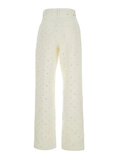 Golden Goose White Jeans With Belt Loops And All-over Crystal Embellishments In Denim Woman In White