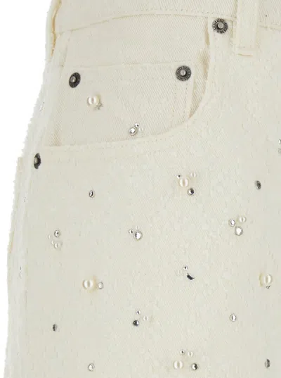 Golden Goose White Jeans With Belt Loops And All-over Crystal Embellishments In Denim Woman In White