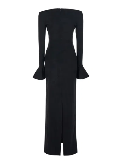 Solace London Anica Black Long Dress With Square Neckline And Flared Cuffs In Fabric Woman In Black