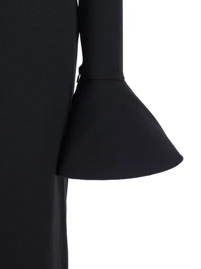 Solace London Anica Black Long Dress With Square Neckline And Flared Cuffs In Fabric Woman In Black