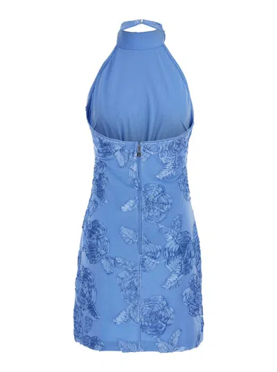 Rotate Birger Christensen Blue High Neck Dress With All-over Floral Motif In Fabric Woman In Blue