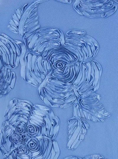 Rotate Birger Christensen Blue High Neck Dress With All-over Floral Motif In Fabric Woman In Blue