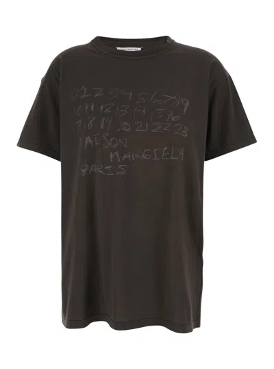 Maison Margiela Brown Crewneck T-shirt With Maxi Logo Print On The Front In Cotton Woman In Brown