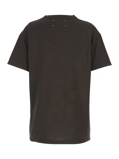 Maison Margiela Brown Crewneck T-shirt With Maxi Logo Print On The Front In Cotton Woman In Brown