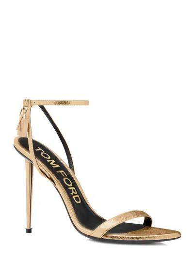 Tom Ford Padlock Naked Metallic Pointy Toe Sandal In Gold