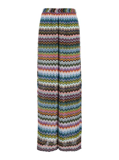 Missoni Beach Cover-up Pants In Lameviscose With Pixel-effect Zigzag Pattern In Multi