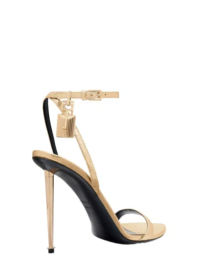 Tom Ford Padlock Naked Metallic Pointy Toe Sandal In Gold