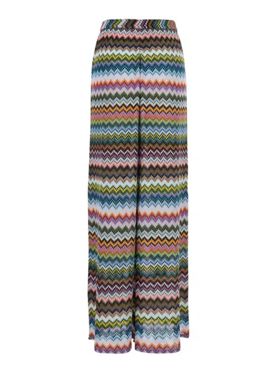 Missoni Beach Cover-up Pants In Lameviscose With Pixel-effect Zigzag Pattern In Multi