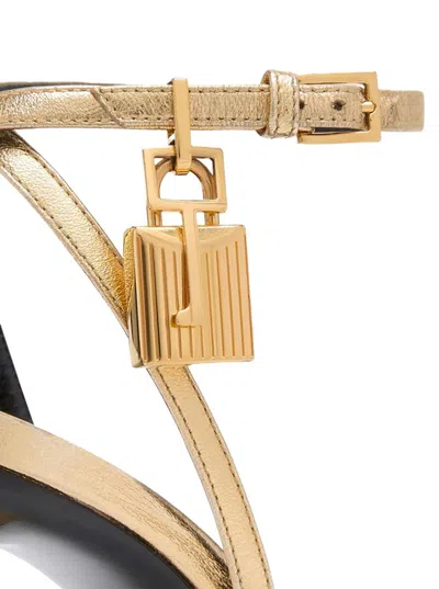 Tom Ford Padlock Naked Metallic Pointy Toe Sandal In Gold