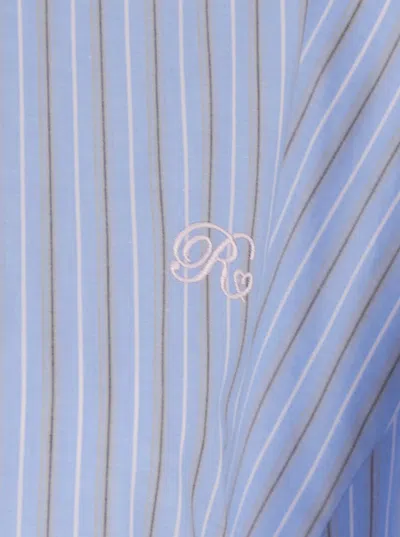 Rotate Birger Christensen Light Blue Oversized Shirt With All-over Stripe Motif And Embroidered Logo On The Front In Cotton Po In Blue