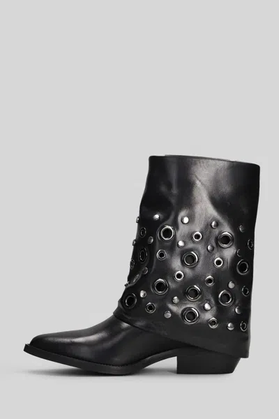 Julie Dee 40mm Eyelet Pointed-toe Boots In Black